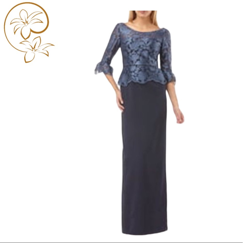 NWTJS COLLECTIONS Embroidered Mesh Peplum Gown 4